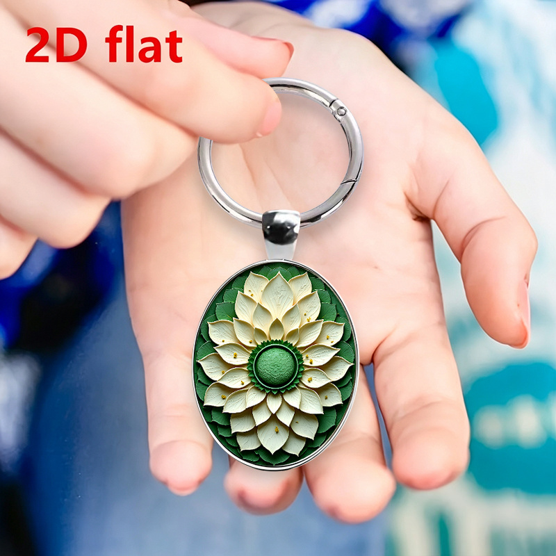 Natural Zen Lotus Theme Keychain, High-Definition Petal Texture